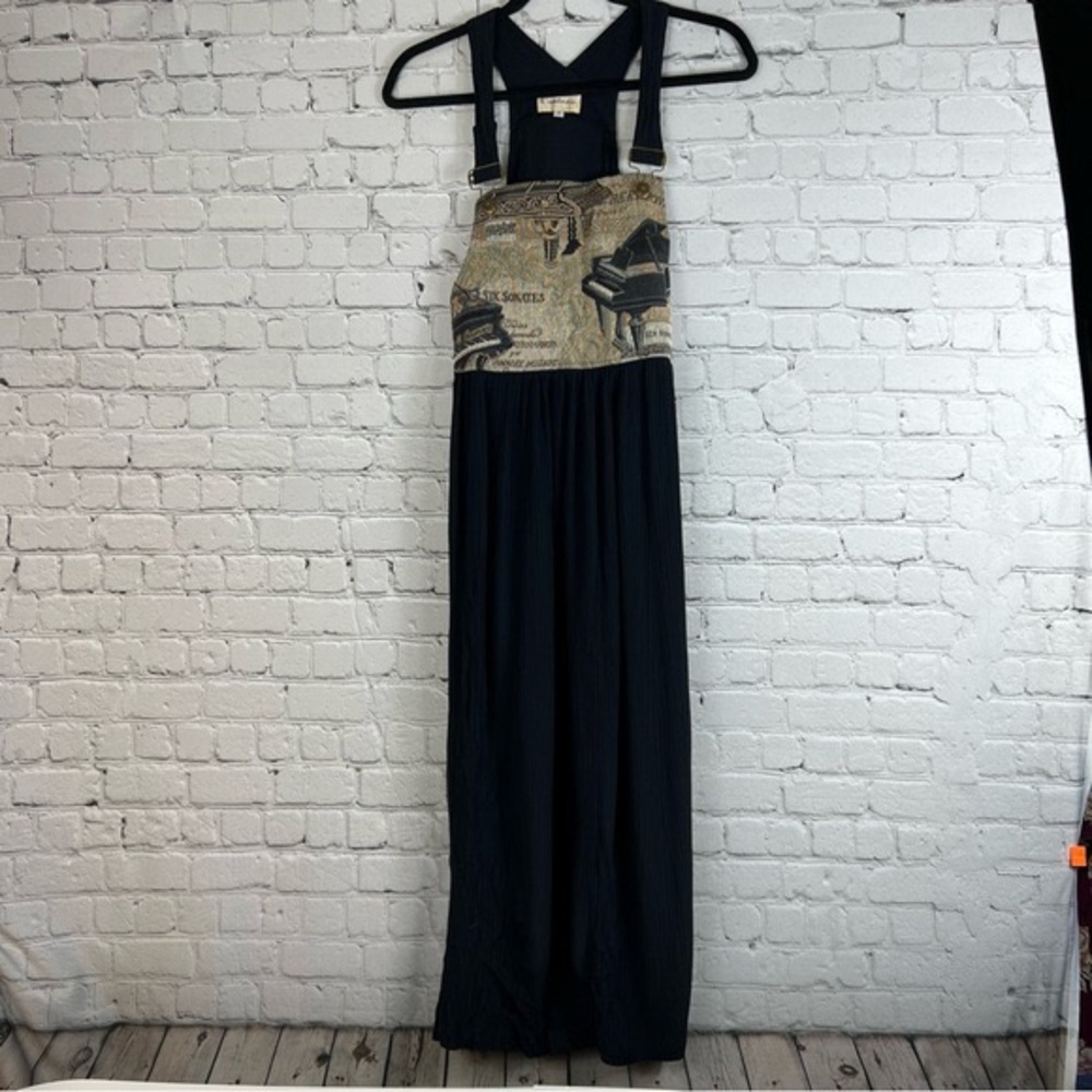 Conterio Dress Overall‎ Top Large Embroidered Piano Pint Front & Back Black
